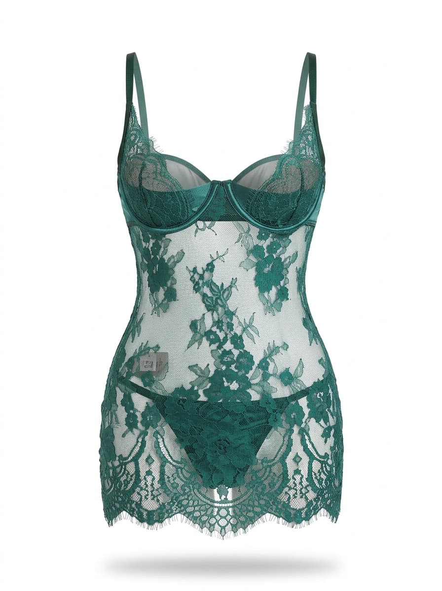 Floral Lace Underwire Babydoll Nightdress – Green