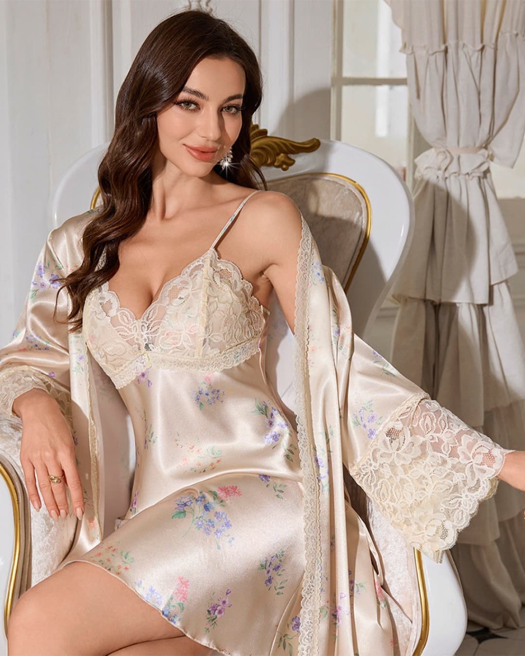 Luxury Ice Silk Satin Nightgown – Champagne
