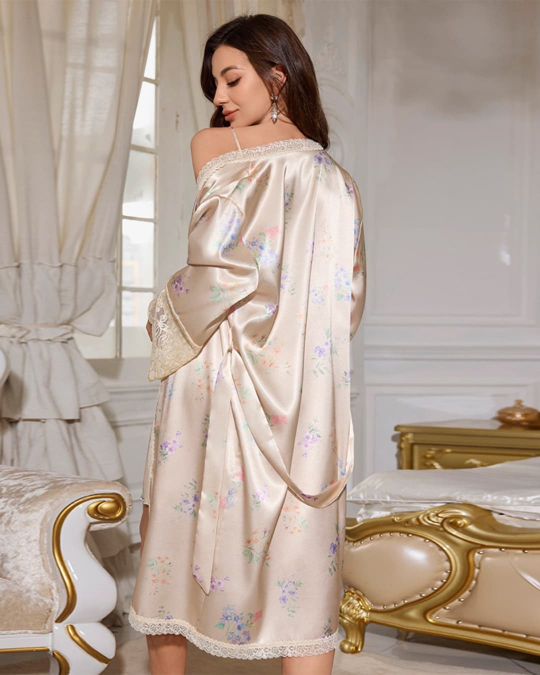 Luxury Ice Silk Satin Nightgown – Champagne