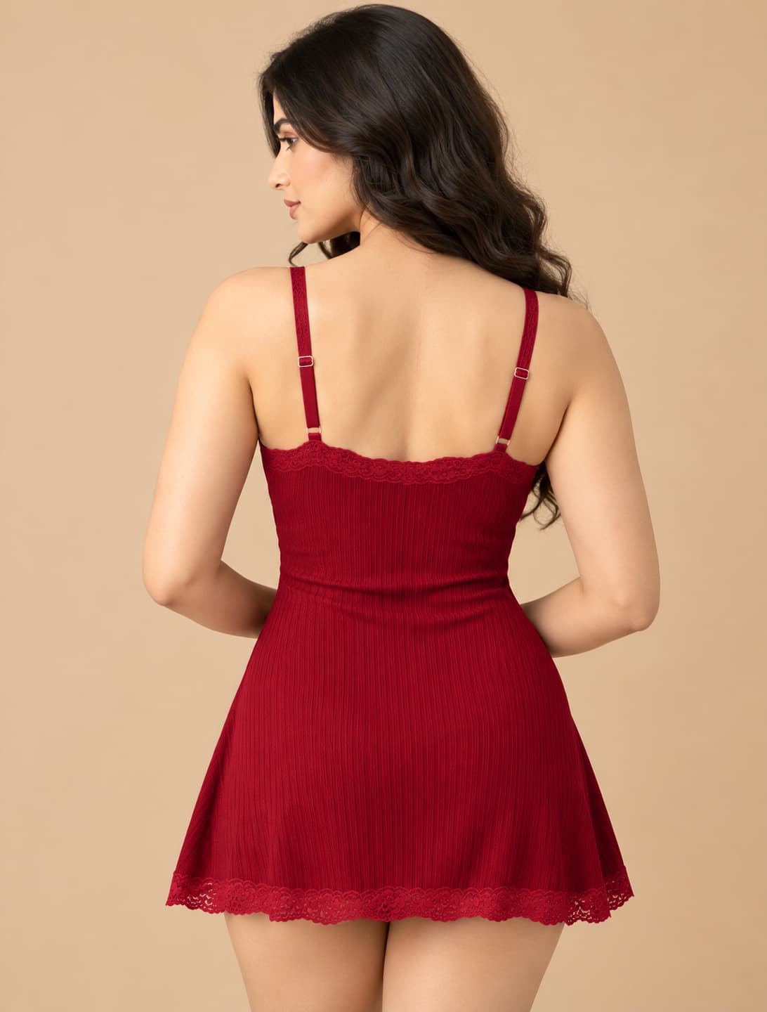 Elegant Lace Camisole Nightdress – Wine Red