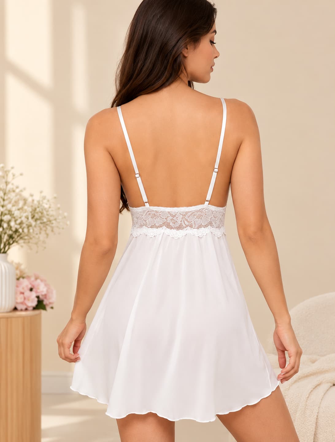Milk Silk Lace Camisole Nightdress – White