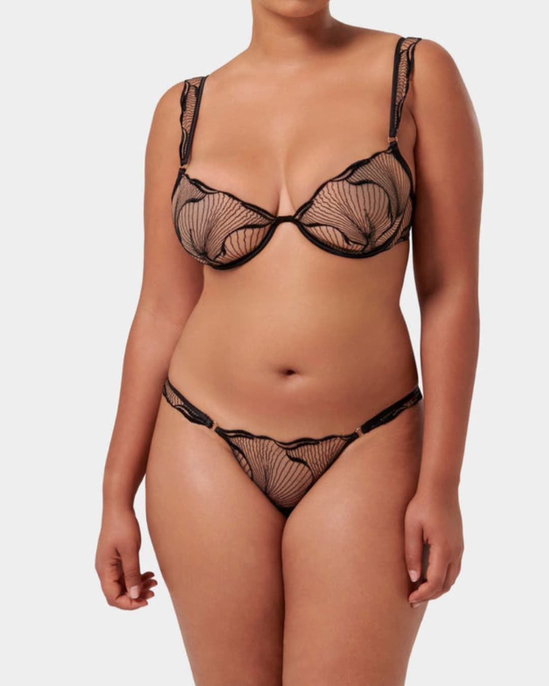 French Lace Push-Up Bra & Panty Set – Black