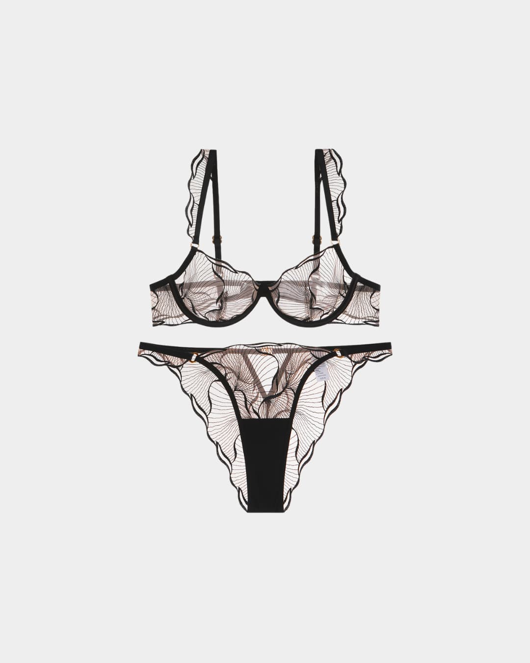 French Lace Push-Up Bra & Panty Set – Black
