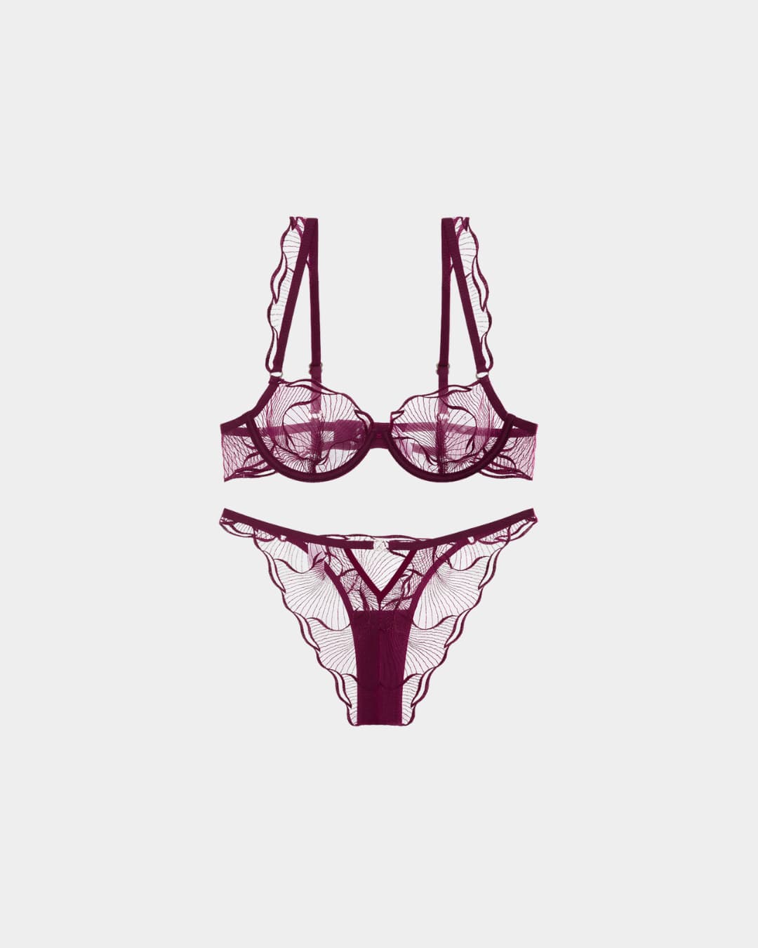 French Lace Push-Up Bra & Panty Set – Angora Red