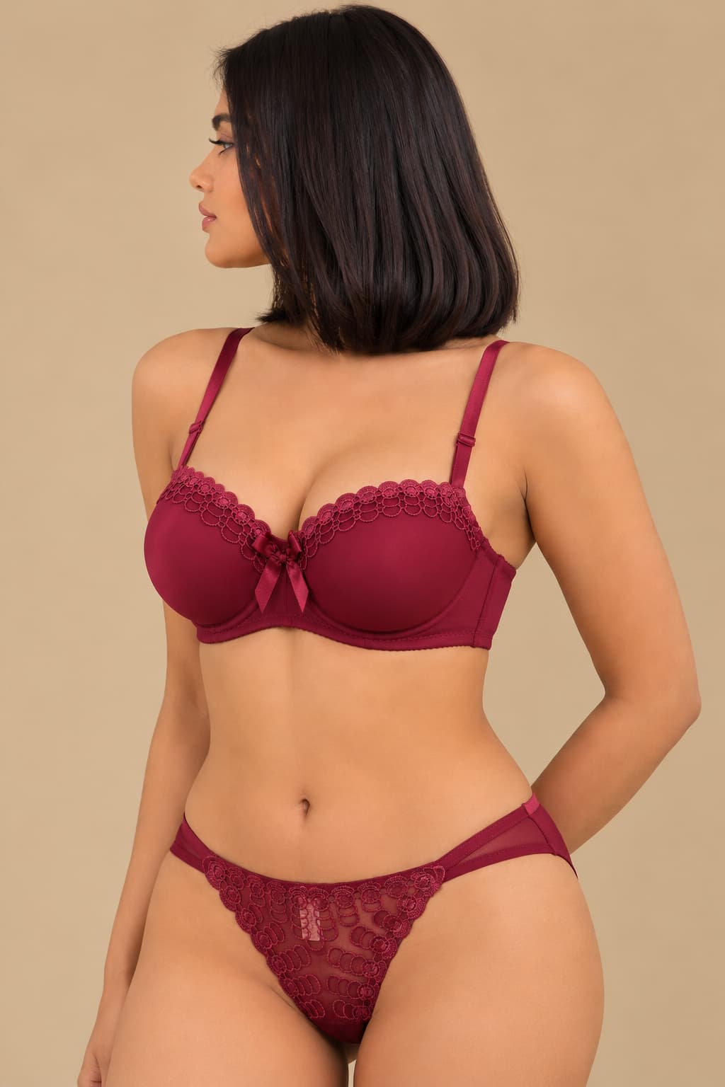Butterfly Embroidered Underwire Bra Set – Red