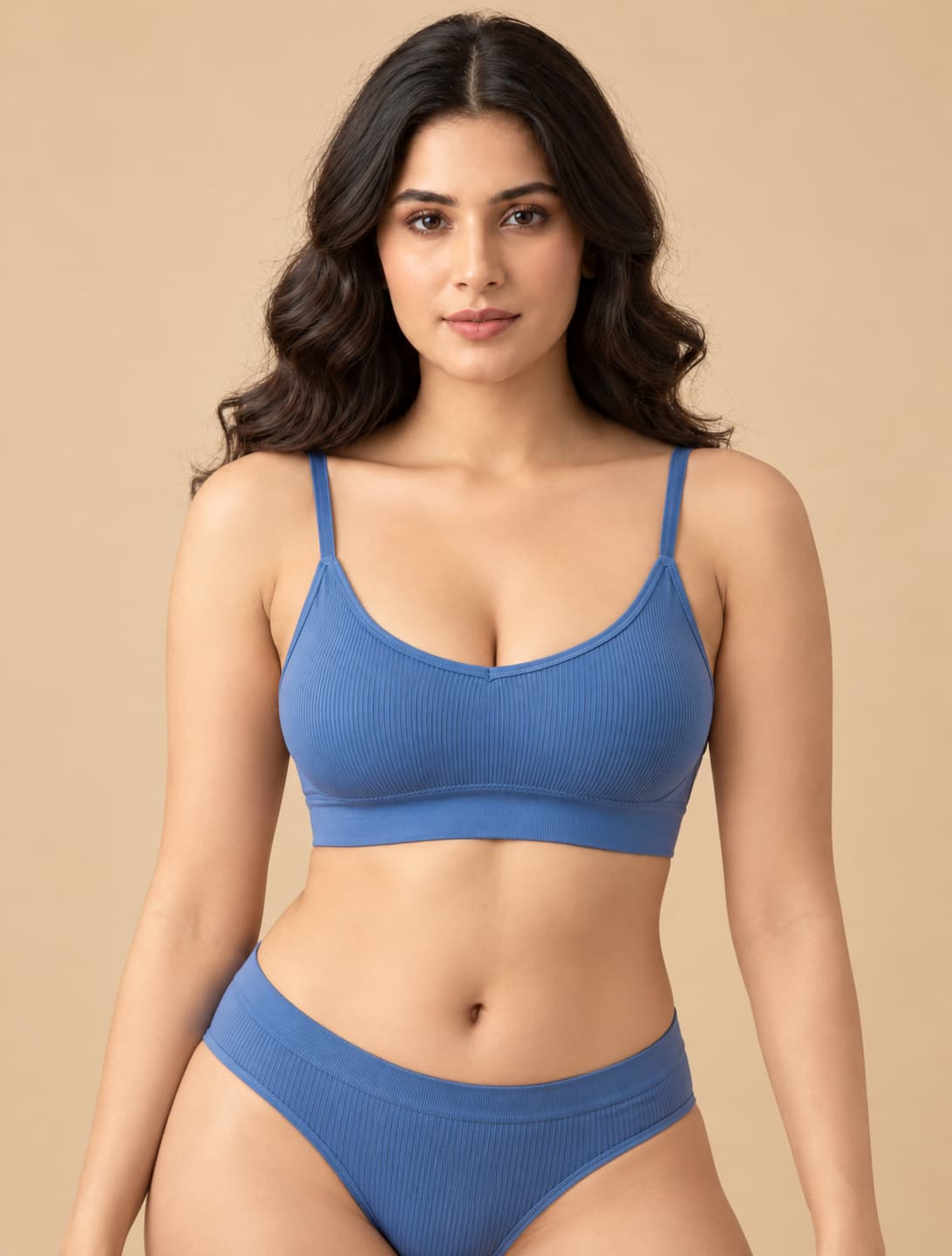 Seamless Full Coverage Sports Bra & Briefs Set – Navy Blue