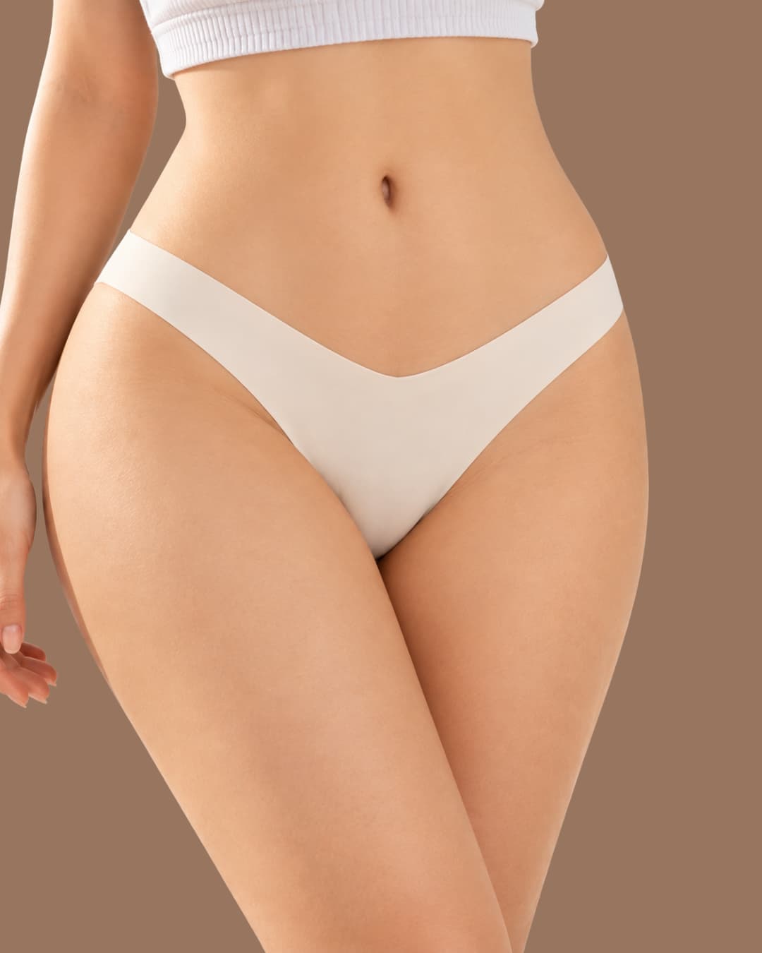 V-Shaped Waist Cotton-Lined Briefs – White Apricot